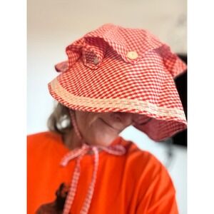 Vintage Handmade Red/White Checked Gingham‎ Sun Bonnet One Size